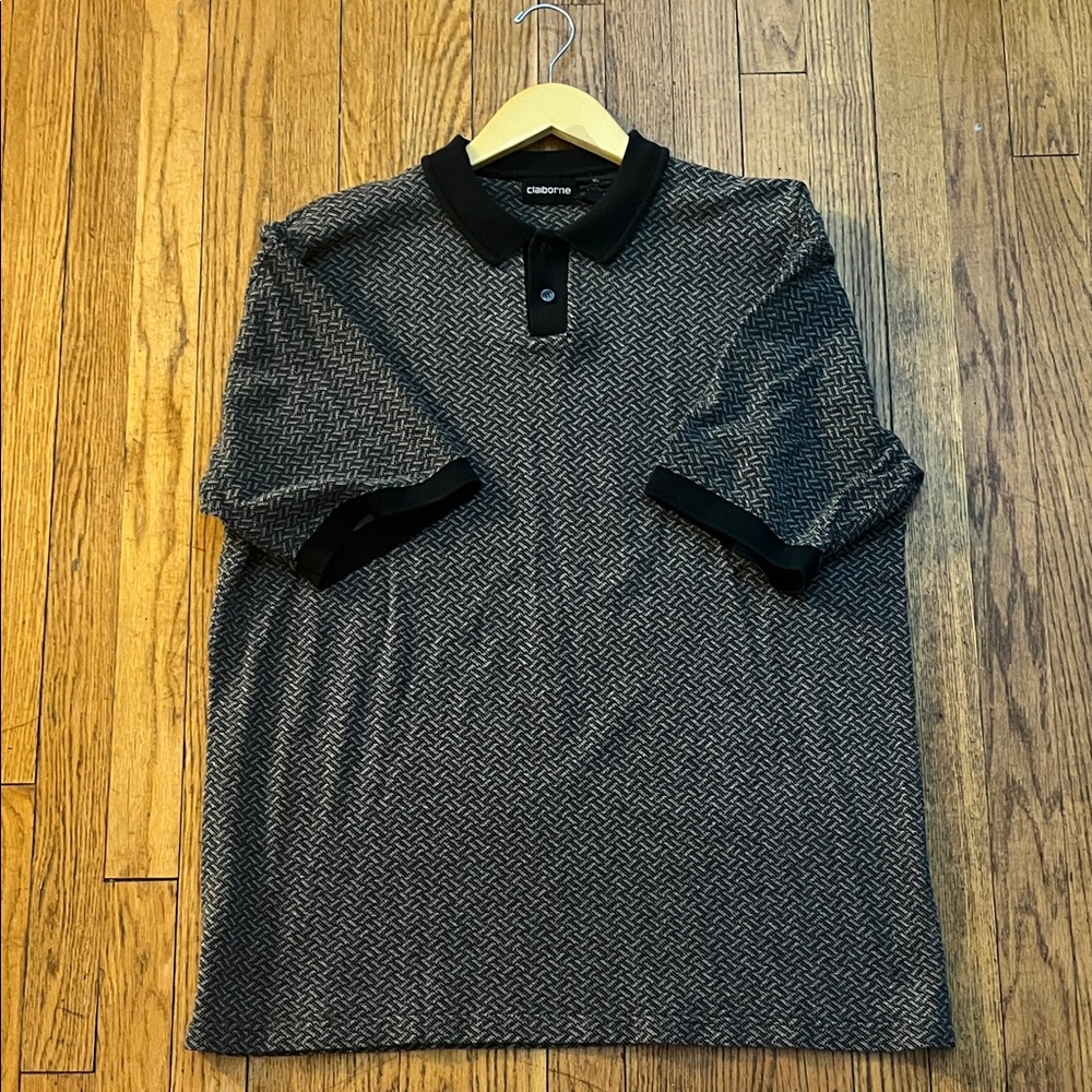 Claiborne Black and Gray Textured Polo